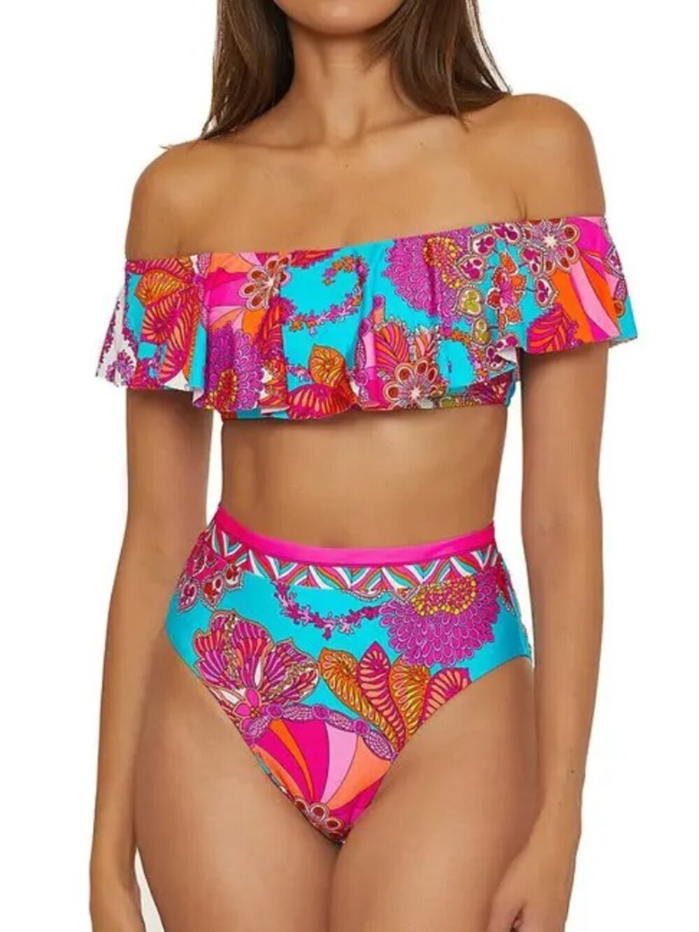 NWT Trina Turk Meilani Off Shoulder Top & High Waist Bikini Bottom Set 4